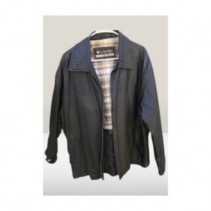 👀 Men Columbia Black Leather Jacket/Coat Size Large.Excellent Condition